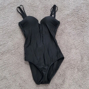 Athleta Black One Piece Swimsuit Built-in Padding with Notch neckline size XS